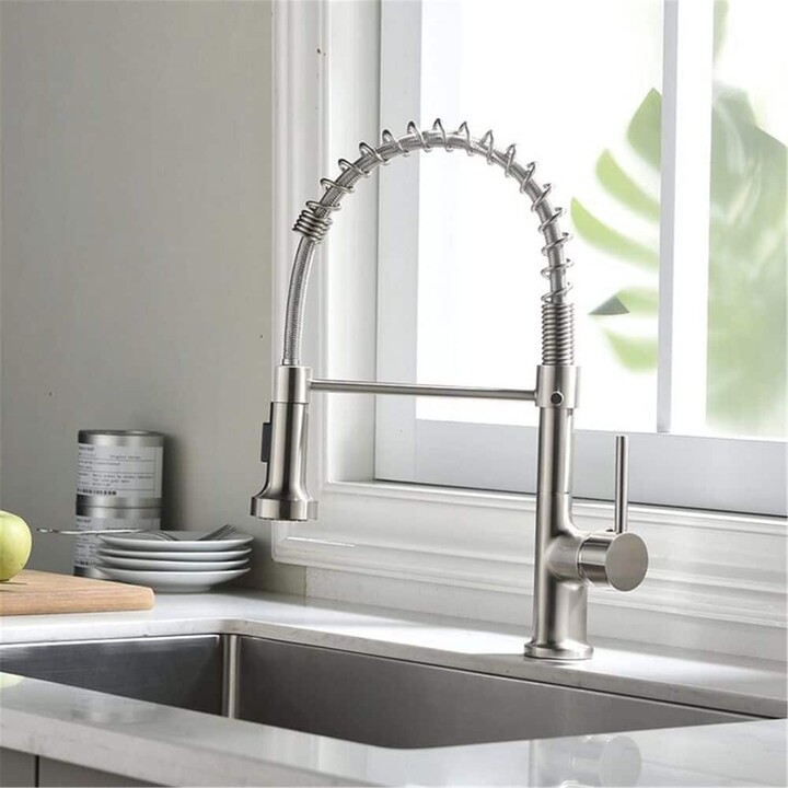 FLG Pull Down Kitchen Sink Faucet with Sprayer Commercial Kitchen Faucets Single Handle Brass 1 Hole Taps Brushed Nickel