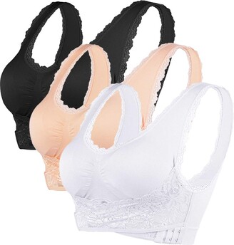 Wireless Bras for Women Front Opening Embroidered Lace Bra Push Up Padded  Bra