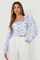 Thumbnail for your product : boohoo Floral Puff Sleeve Corset