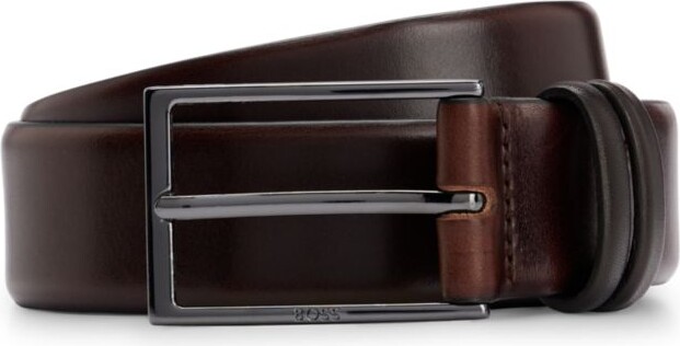 Vegetable-tanned leather belt with gunmetal hardware