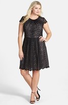 Thumbnail for your product : Adrianna Papell Pleat Filigree Lace Fit & Flare Dress (Plus Size)
