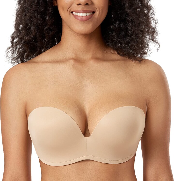 DELIMIRA Women's Strapless Bras Push Up for Bigger Bust Support Plus Size  Seamless Lightly Padded Bandeau Bra Nude 46B