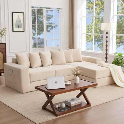 Ivy Bronx [NEW ARRIVED] [VIDEO PROVIDED]10-In-1 Convertible Sofa Sectional Corner Couch  Convertible Floor Sleeper SofaCorduroySide PocketNo AssemblyDIYL