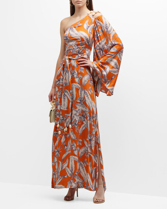 Alexis Randi One-Shoulder Bell-Sleeve Maxi Dress