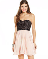 Thumbnail for your product : Sequin Hearts Juniors' Lace Colorblock Strapless Dress
