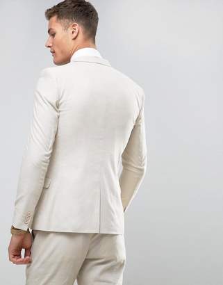 ASOS Wedding Super Skinny Suit Jacket In Stone Stretch Linen Cotton