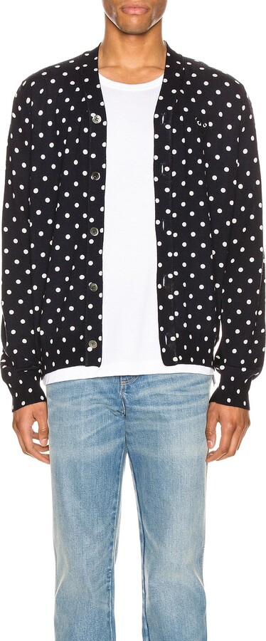 Comme des Garçons PLAY Dot Print Wool Cardigan with Black Emblem in Blue,Polka Dots