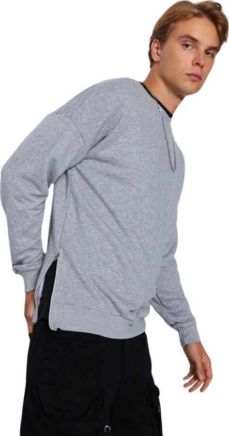 trendyolman Sweatshirt TRENDYOL MAN Gray Men's Regular/Normal Cut Long Sleeve Crew Neck Zipper Sweatshirt (US