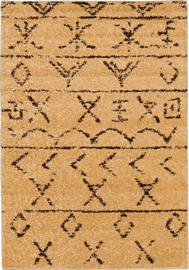 Linon Morrocan Atlas Camel 8x10 Shag Rug Neutral Geometric Distressed Design