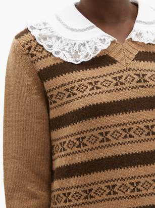 Miu Miu Contrast-collar Fair Isle Camel-hair Sweater - Womens - Brown Multi