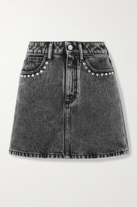 Alessandra Rich Crystal-embellished Acid-wash Denim Mini Skirt - Black