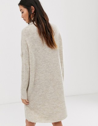 Only brushed knitted longline roll neck mini dress