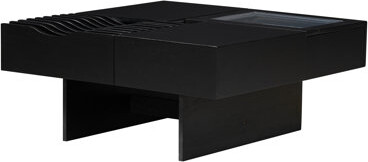 33" Mid Century Modern Coffee Table With 3 Drawers – Square Wood & Tempered Glass Table For Living Room