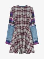 Thumbnail for your product : Natasha Zinko check print denim sleeve cotton mini dress