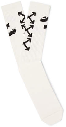 Off-White Off White Logo-Intarsia Stretch Cotton-Blend Socks - Men - White