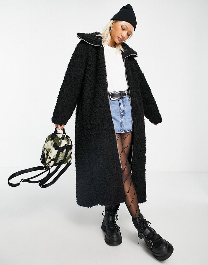 Weekday Sei faux fur long coat in black - BLACK - ShopStyle