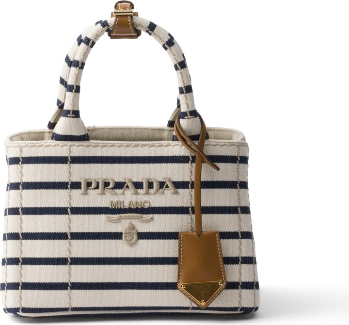 Prada Jardinière Mini Striped Cotton Canvas Bag Woman Ivory/blue