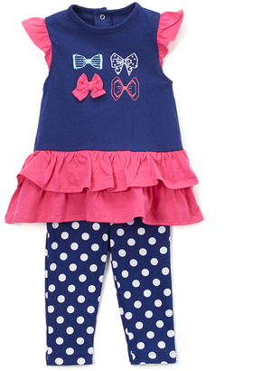 Bon Bebe Purple & Pink Bows Dress & Leggings - Infant