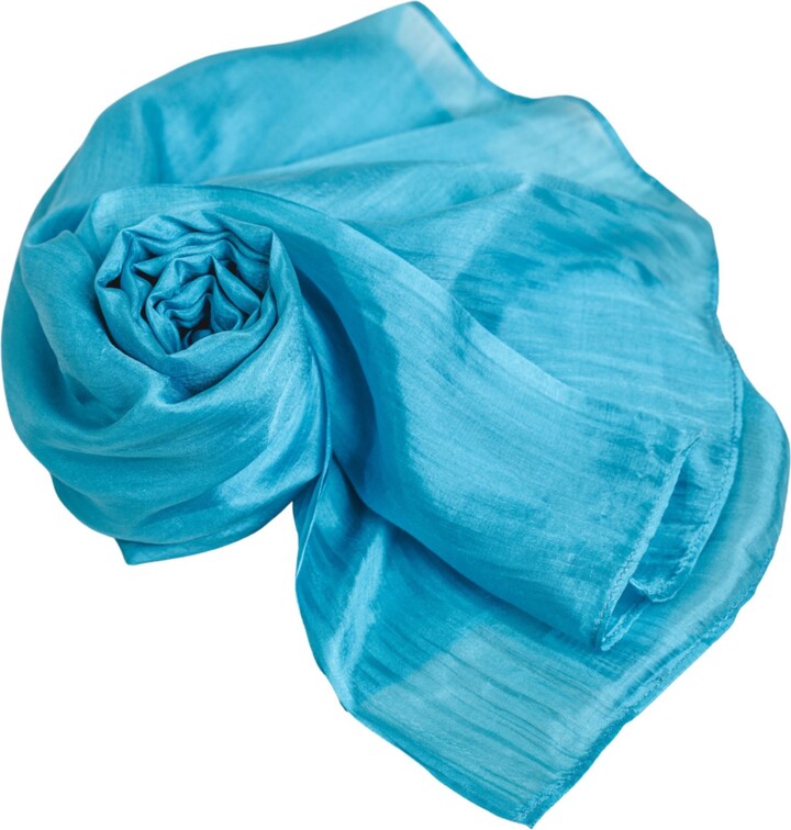 Silk and Bears Turquoise Blue Mulberry Silk Scarf – Lightweight Handmade Shawl