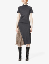 Thumbnail for your product : Brunello Cucinelli Floral-panel wool-blend jersey and silk-crepe midi dress
