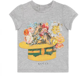 Gucci Baby flowers hat print t-shirt