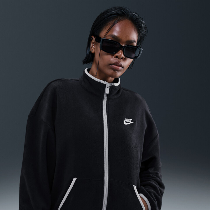 Women's Nike Sportswear Club Fleece Loose Cozy Track Jacket in Black | HV2730-010