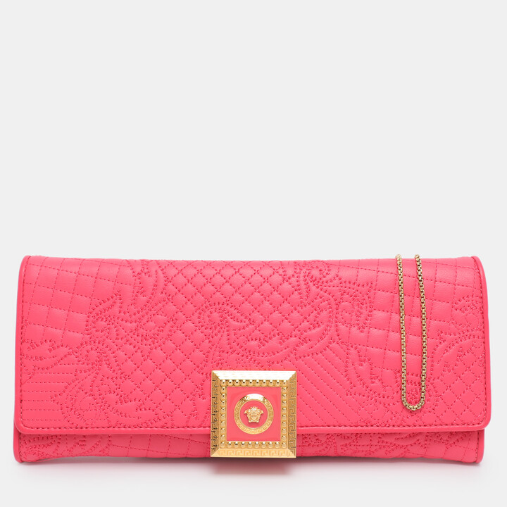 Versace Vanitas Pink Leather Chain Clutch