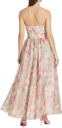 ML Monique Lhuillier Floral Crinkled Organza Maxi Dress