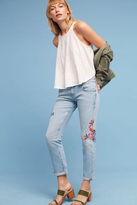 Anthropologie Pilcro Floral Embroidered Mid-Rise Jeans