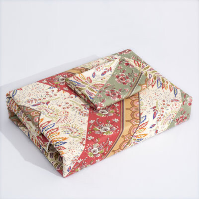 DaDa Bedding Botanical Cranberry Sage Chevron Floral Flat Sheet - Twin