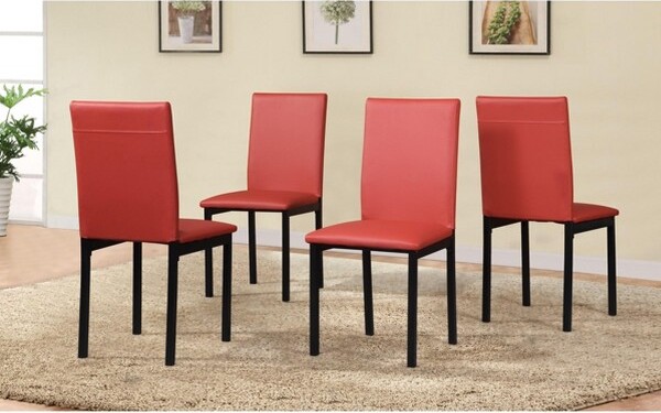 Roundhill Furniture RoundhillFurnitureNoyesFauxLeatherSeatMetalFrameDiningChairsRedSetof4