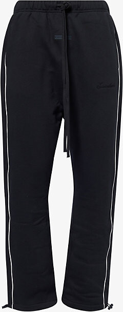 Essentials Mens Jet Black/Cloud White Drawstring-Cuffs Straight-Leg Cotton-Blend Jogging Bottoms S
