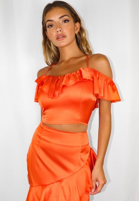 Missguided Orange Satin Frill Front Cami Top