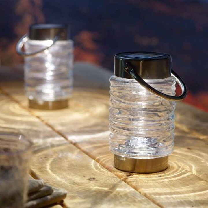 Smart Solar Solar Wave Contemporary Glass Lantern 2-Pack - Clear, LED Bulb