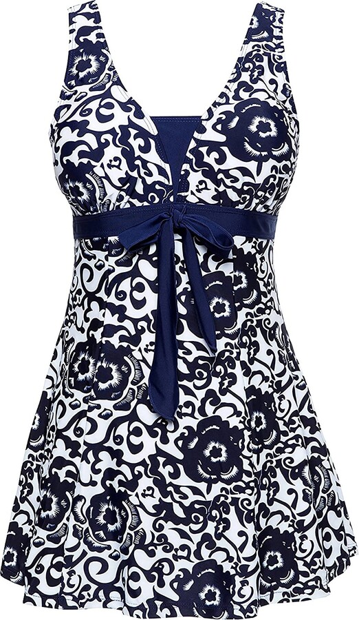 Ecupper Womens Plus Size Swimsuit One Piece Swim Dress Tummy Control