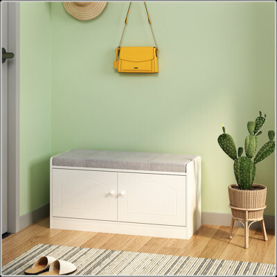 Latitude RunÂ® Shoe Storage Bench with 2 Door Cabinet, Entryway Bench with Shoe Storage, Shoe Bench with Cushion