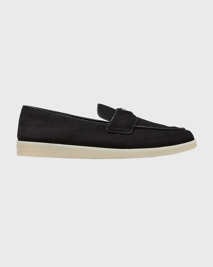 Prada Men's Saint Tropez Triangle Logo Suede Loafers