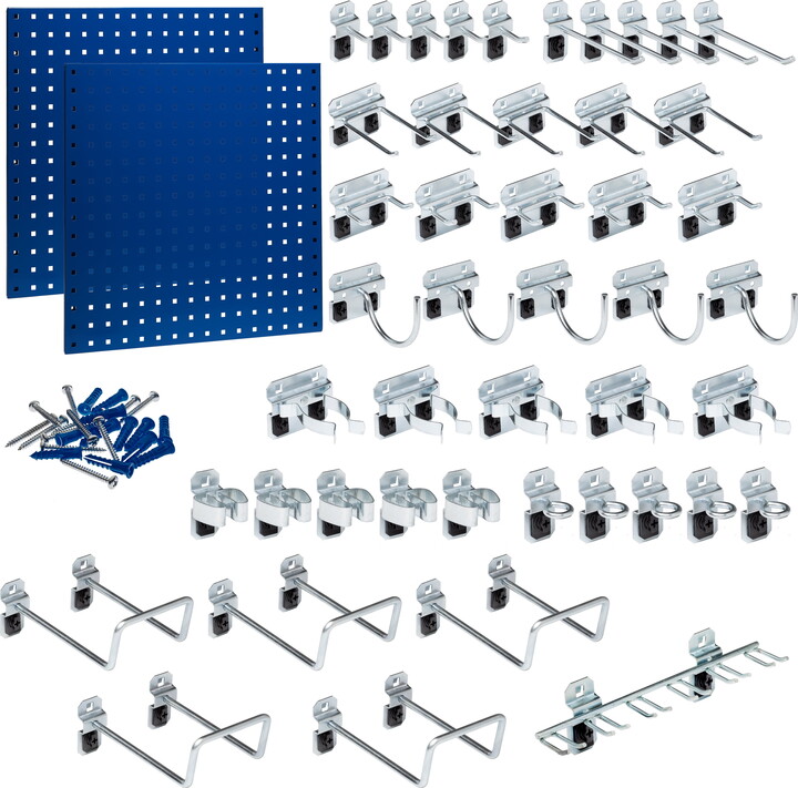 Triton Products LB1-BKit (2) 24 In. W x 24 In. H x 9/16 In. D Blue Epoxy 18-Gauge Steel Square Hole Pegboards with 46 pc. LocHook Assortment