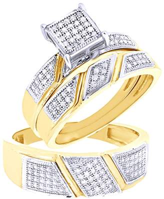 Jewel Zone US Natural Diamond Engagement & Wedding Trio Band Ring Set In 10k Solid Gold (0.25 Ct)