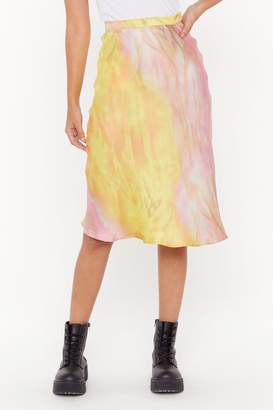 Womens Apple of My Dye Satin Midi Skirt - yellow - L