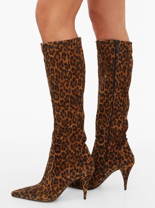 Saint Laurent Kiki Pointed Suede Knee-high Boots - Womens - Leopard
