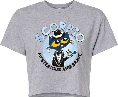 Pete The Cat Women'sPetetheCatScorpioCroppedGraphicT-Shirt-HeatherGrey-X-Large