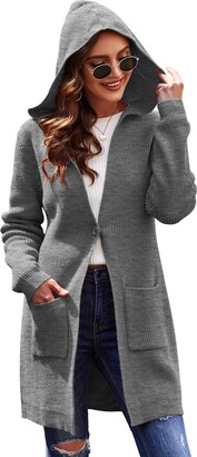 ELESOL Women's Long Knitted Cardigan Sweater Long Sleeve Open Front Cardigan Outerwear S-XXL 