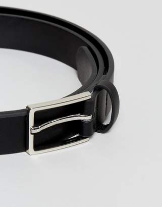 ASOS DESIGN plus smart faux leather slim belt in black