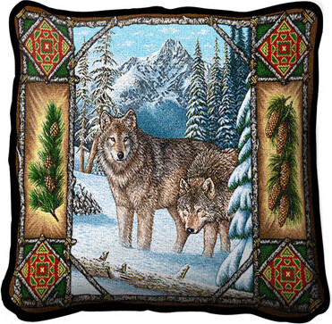 Wolf Lodge Cotton Throw Pillow
