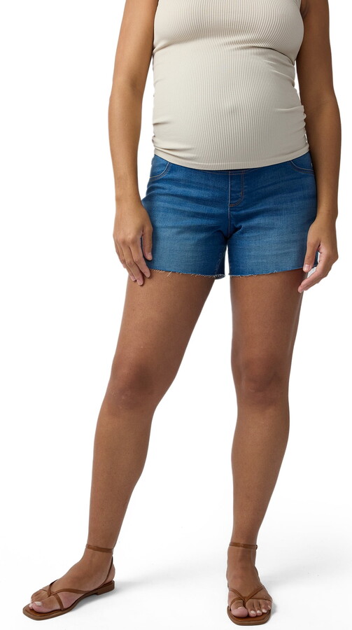 Ingrid & Isabel For Every Belly Women's Maternity Over The Belly Raw Hem Denim Short, Sizes S-XXL