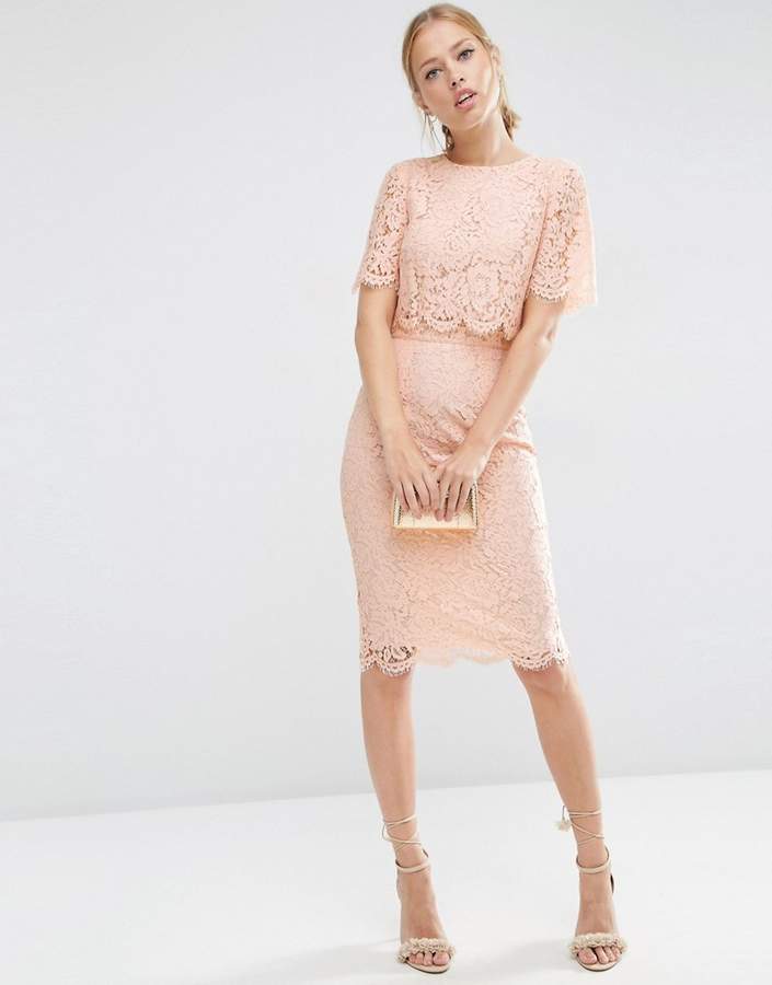 ASOS Lace Crop Top Midi Pencil Dress ShopStyle