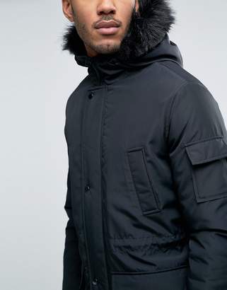 ASOS Parka Jacket With Faux Fur Trim In Black