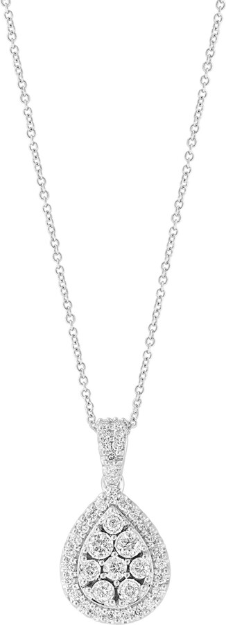 Effy Diamond Teardrop Halo Cluster 18" Pendant Necklace (3/4 ct. t.w.) in 14k White Gold