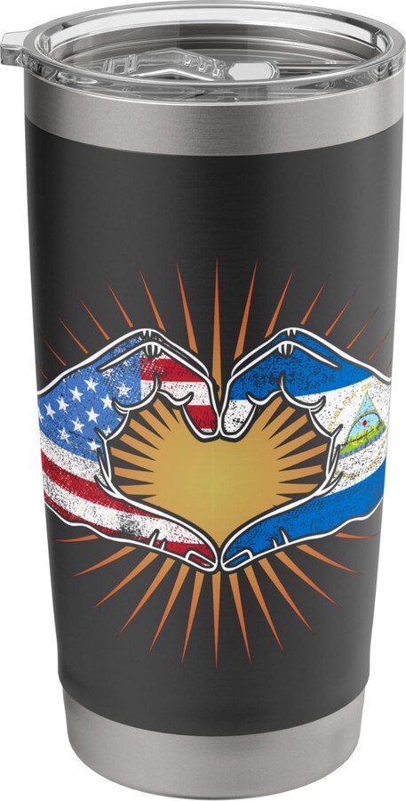 Nicaraguan and US American roots USA silhouette with Nicaragua heart hands Stainless Steel Insulated Tumbler